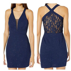 BNWT Navy Blue with Sparkles  Cross back and Lace Dress